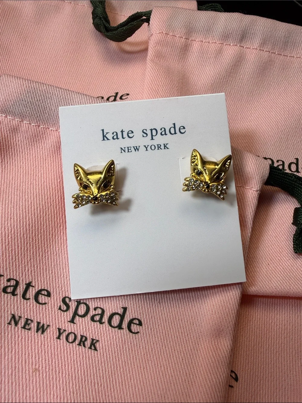 kate spade gold fox face stud earrings with crystals
